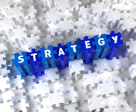 Creative 3D pieces of puzzle and word STRATEGY