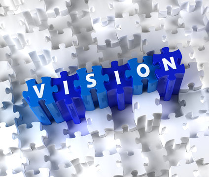 Creative 3D pieces of puzzle and word VISION