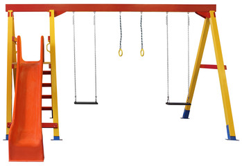 Swings and red slide isolated on white background