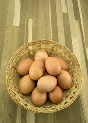 Free range eggs in a basket.
