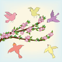 Fleurs de printemps et griffonnages d& 39 oiseaux