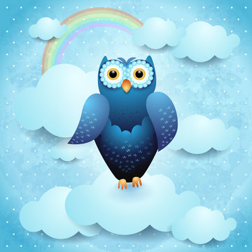 Owl in the sky, fantasy illustration