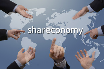 Sieben Hände mit Shareconomy Illustration