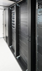 server cabinets inside data center room