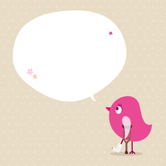 Pink Bird Leg In Plaster Speech Bubble Beige Dots