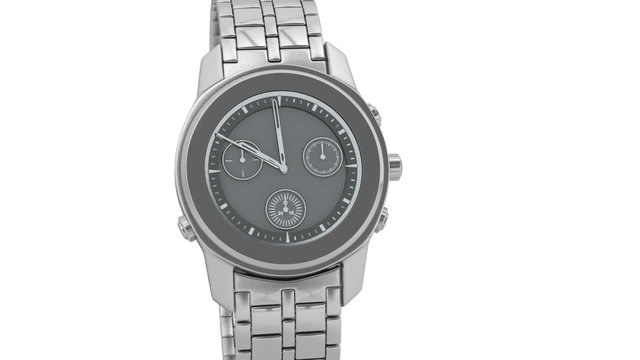 Presentation of silver chronograph wrist watch