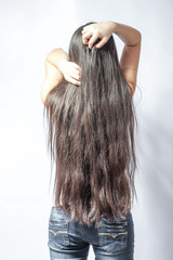 girl with long fair hair from back