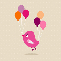 Pink Bird Broken Wing Speech Bubble Beige Dots - obrazy, fototapety, plakaty