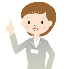 スーツの女性　指を指す