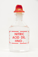 Nitric acid in a labeled bottle