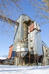 industrial grain Processing Facility in winter time