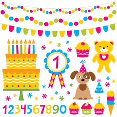 Birthday party design elements set