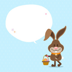 Bunny Easter Basket Speech Bubble Blue Dots