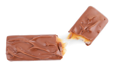 Closeup of chocolate bar isolated on white