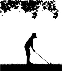 Male golf player in spring silhouette