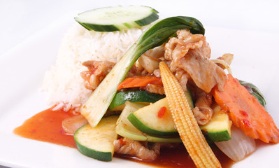 Thai food, Stir fried sweet chilli sauce with rice.