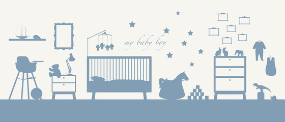 baby boy room interior blue silhouette