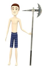 3d render of cartoon character with axe