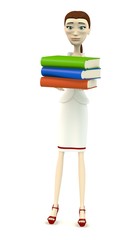 3d render of cartoon character with books