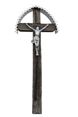 Old hand carved and painted wooden cross