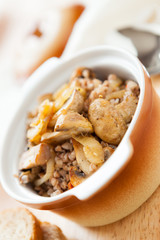 pot of buckwheat with mushrooms
