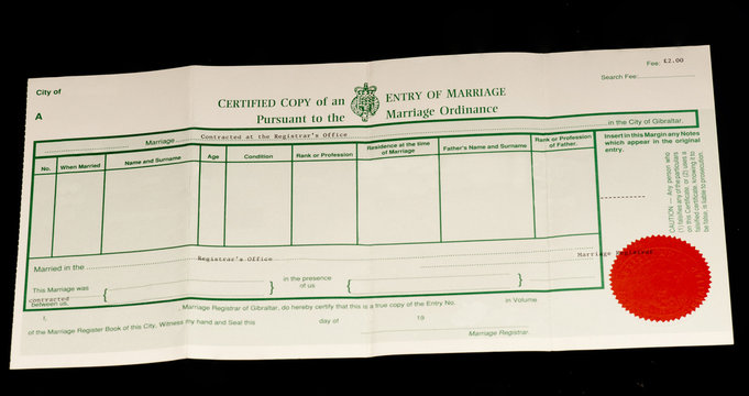 British Marriage Certificate