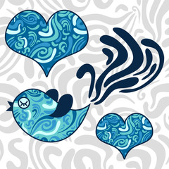 Romantic illustration of blue bird