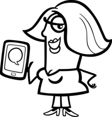 woman with message on tablet pc cartoon