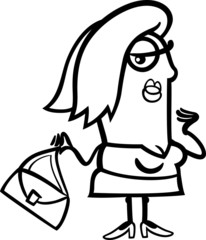 funny woman with bag cartoon