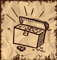 Old pirate treasure isolated on vintage background