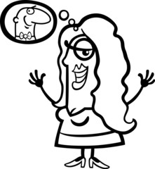 happy woman thinking about man cartoon