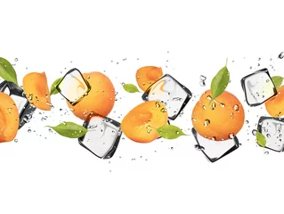 Wall murals In the ice  Apricots with ice cubes, isolated on white background