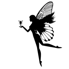 Aluminium Prints Fairies and elves Silhouette of a fairy isolated on white background