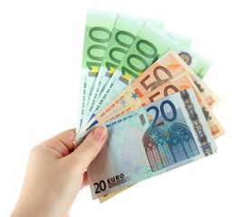Obraz na płótnie Canvas Banknoty euro samodzielnie na biały