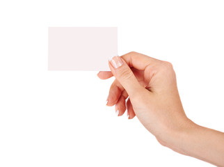 Female hand with a blank card