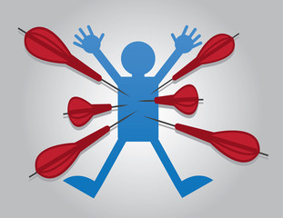 Man with darts through center of body