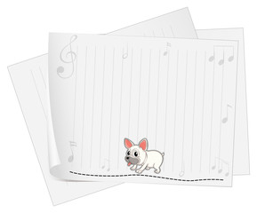 A stationery with a bulldog and musical notes