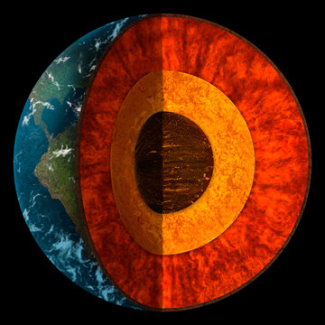 illustration of a cross-section of planet Earth showing individual layers of the core