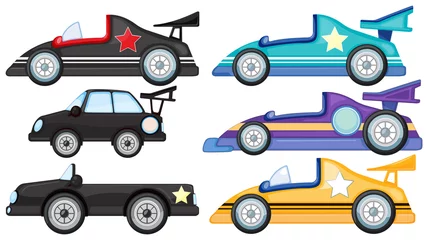 Türaufkleber Autorennen Sechs verschiedene Arten von Spielzeugautos