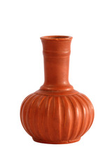 Old clay ceramic vase isolate on white background