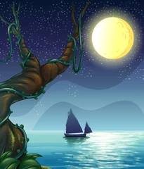  Een boot die midden in de nacht vaart © GraphicsRF