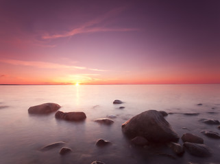 Beautiful baltic ocean scene, sunrise over the coast