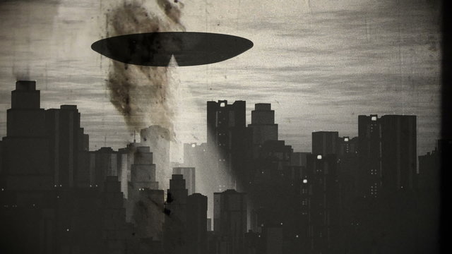 Ufo Invasion over Metropolis vintage