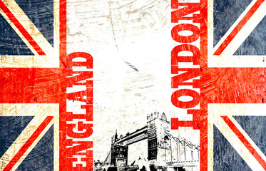 Naklejka premium Drapeau anglais coupé tower bridge