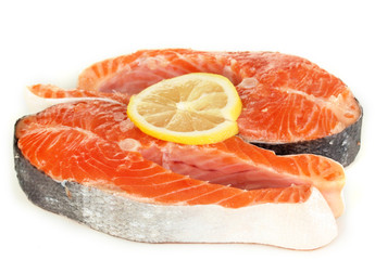 Pieces of red fish isolated on white