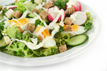 Fresh mixed salad with eggs, salad leaves and other vegetables,