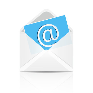 E mail concept. Vector white envelope with email sign icon.