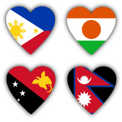 Flags in the shape of a heart, coutries