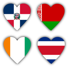 Flags in the shape of a heart, coutries