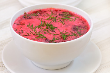 Red borsch with sour cream